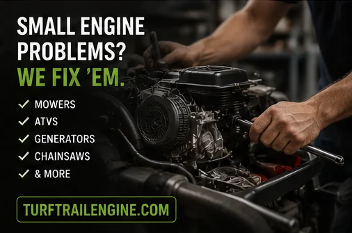 Turf & Trail banner — small engine problems? We fix mowers, ATVs, generators, chainsaws and more